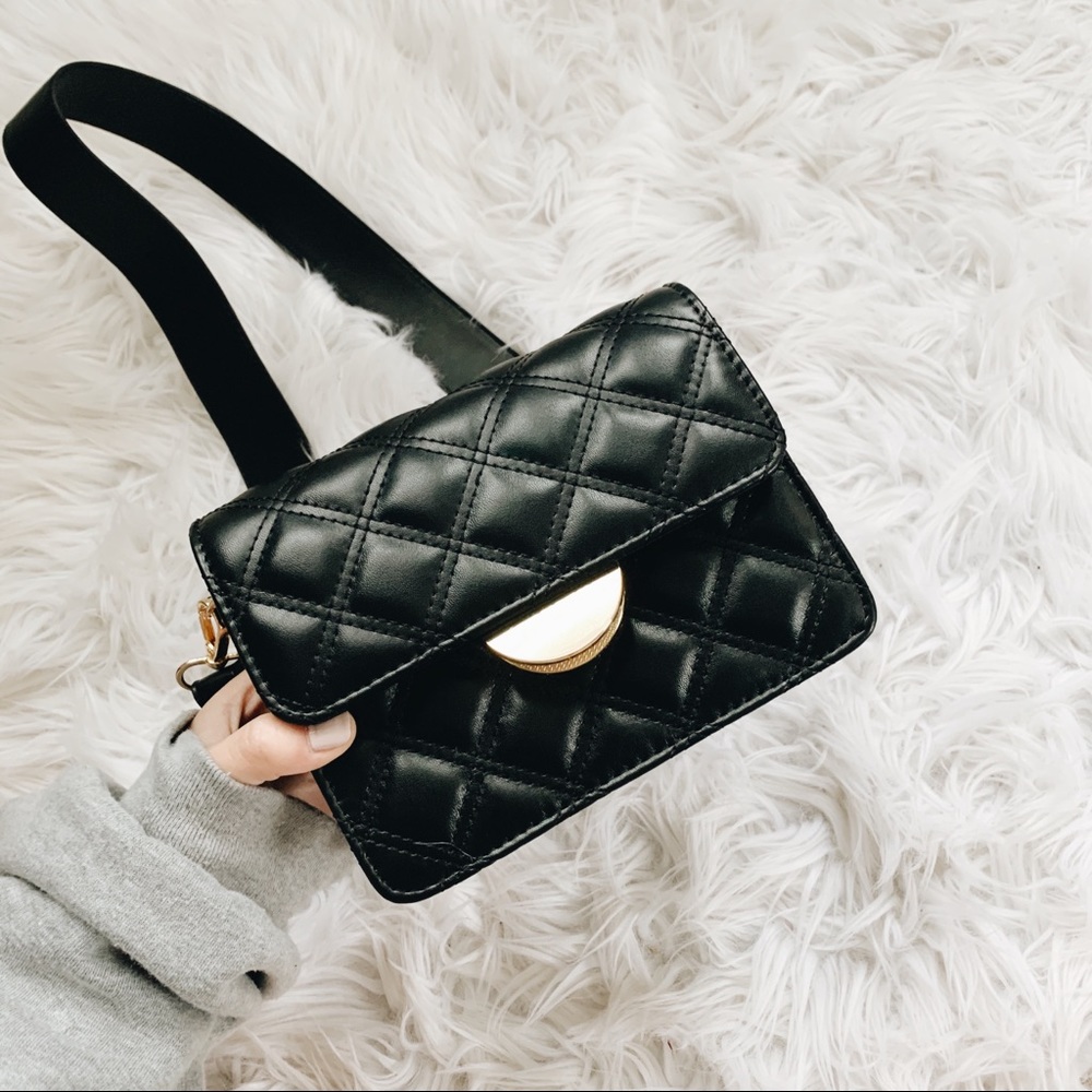 Quilted Black Crossbody Gold Mini Crossbody Purse